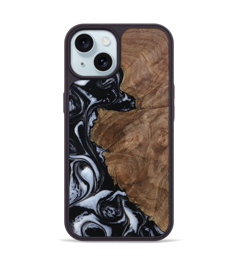 iPhone 15 Wood Phone Case - Olivia (Black & White, 805777)