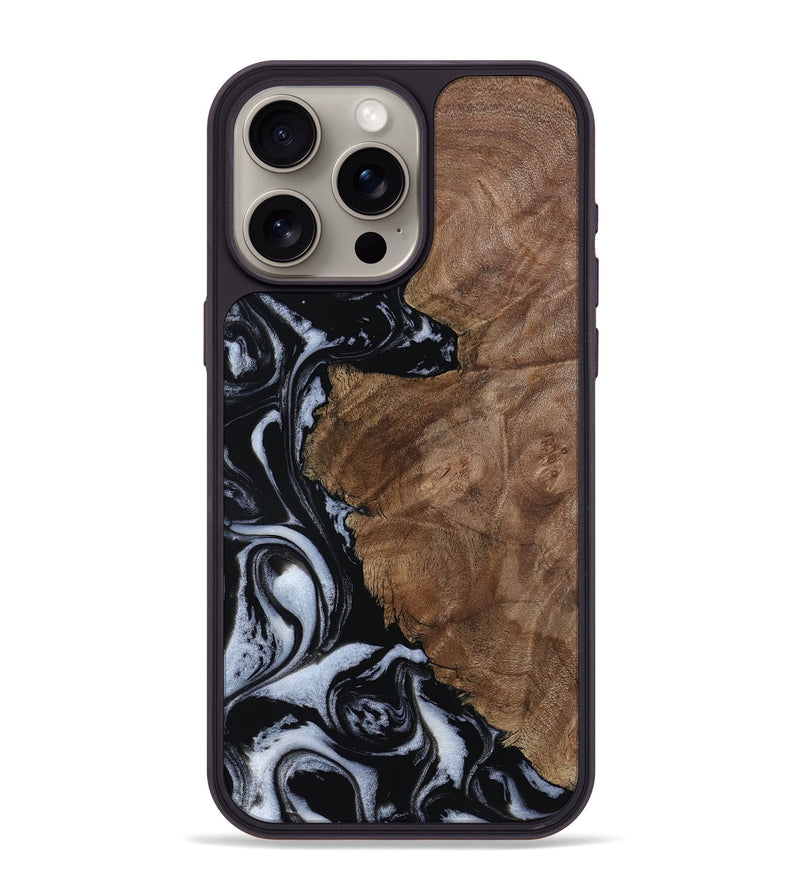 iPhone 15 Pro Max Wood Phone Case - Olivia (Black & White, 805777)