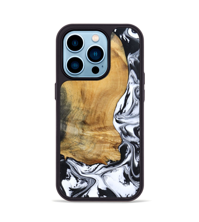 iPhone 14 Pro Wood Phone Case - Inez (Black & White, 805780)
