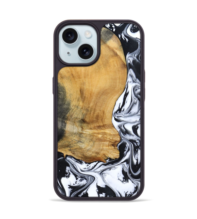 iPhone 15 Wood Phone Case - Inez (Black & White, 805780)