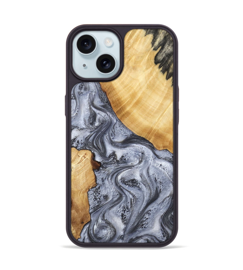 iPhone 15 Wood Phone Case - Tarsha (Black & White, 805781)