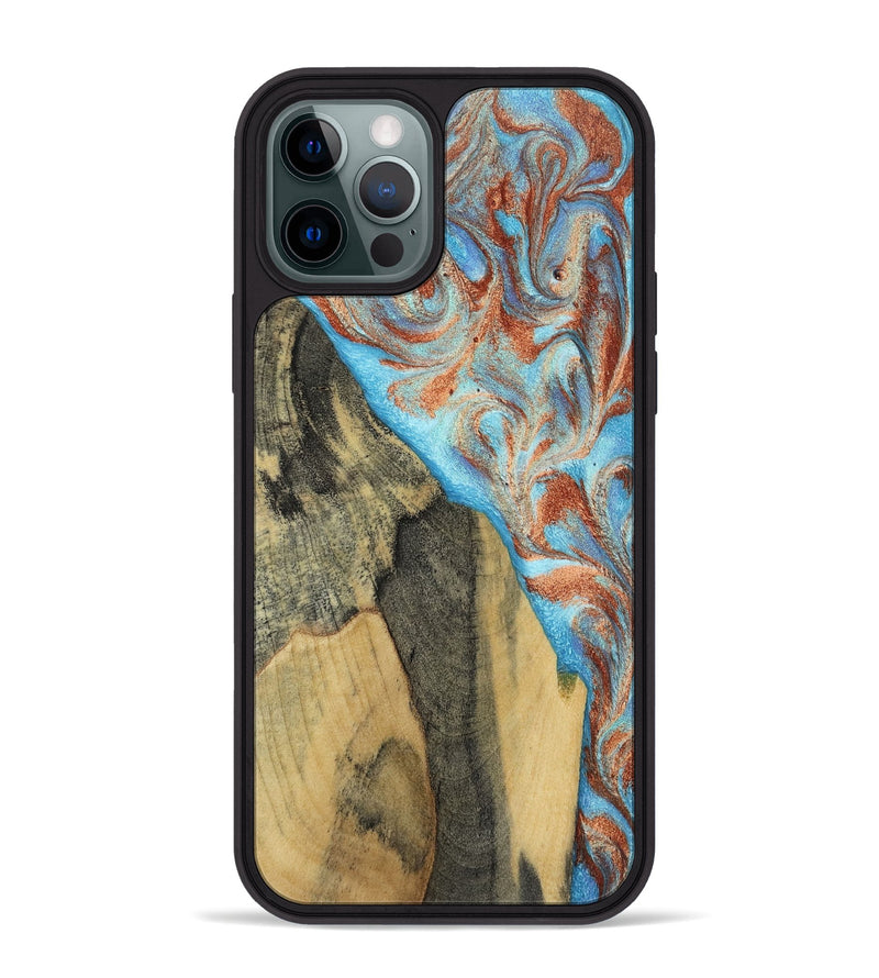 iPhone 12 Pro Max Wood Phone Case - Ailany (Teal & Gold, 805932)