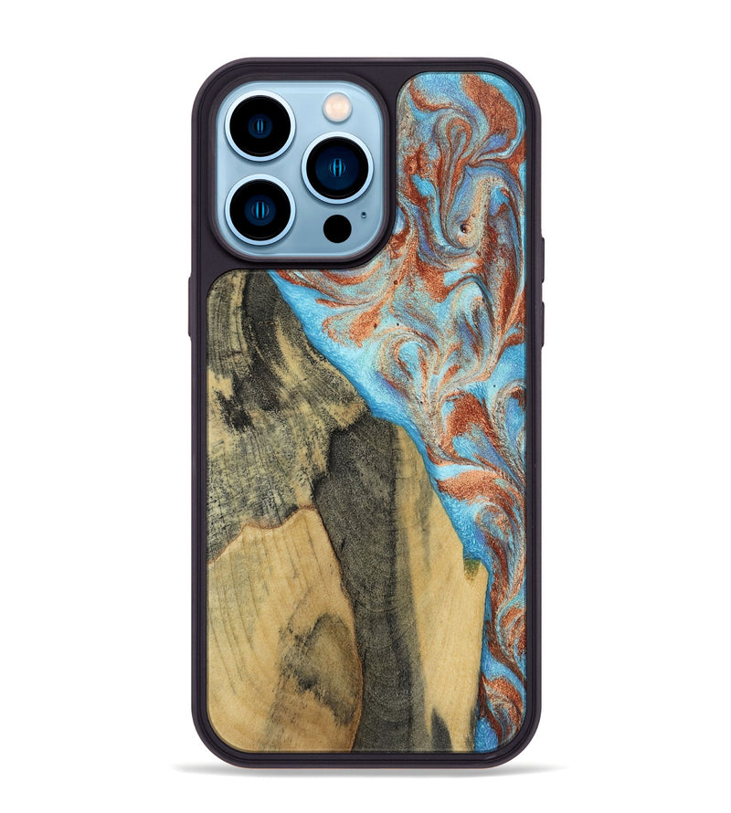 iPhone 14 Pro Max Wood Phone Case - Ailany (Teal & Gold, 805932)