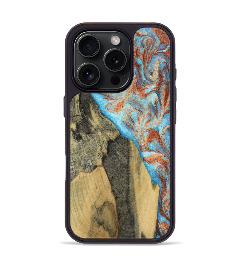 iPhone 16 Pro Wood Phone Case - Ailany (Teal & Gold, 805932)