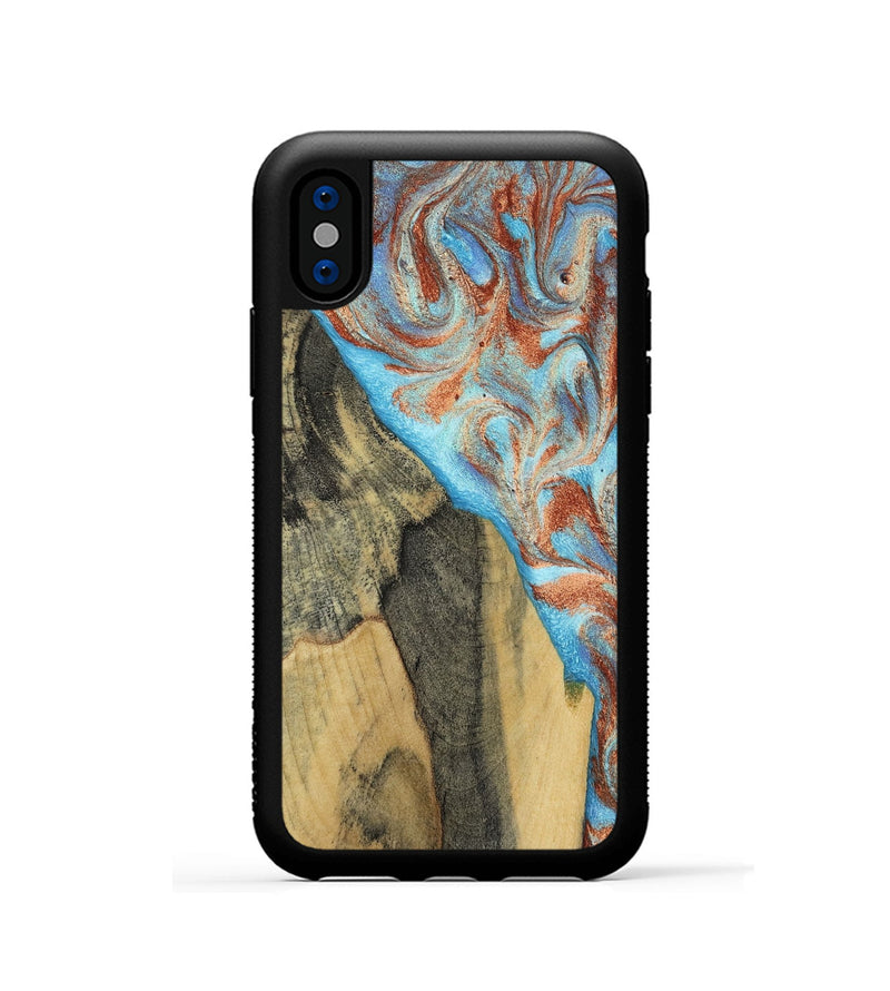 iPhone Xs Wood Phone Case - Ailany (Teal & Gold, 805932)