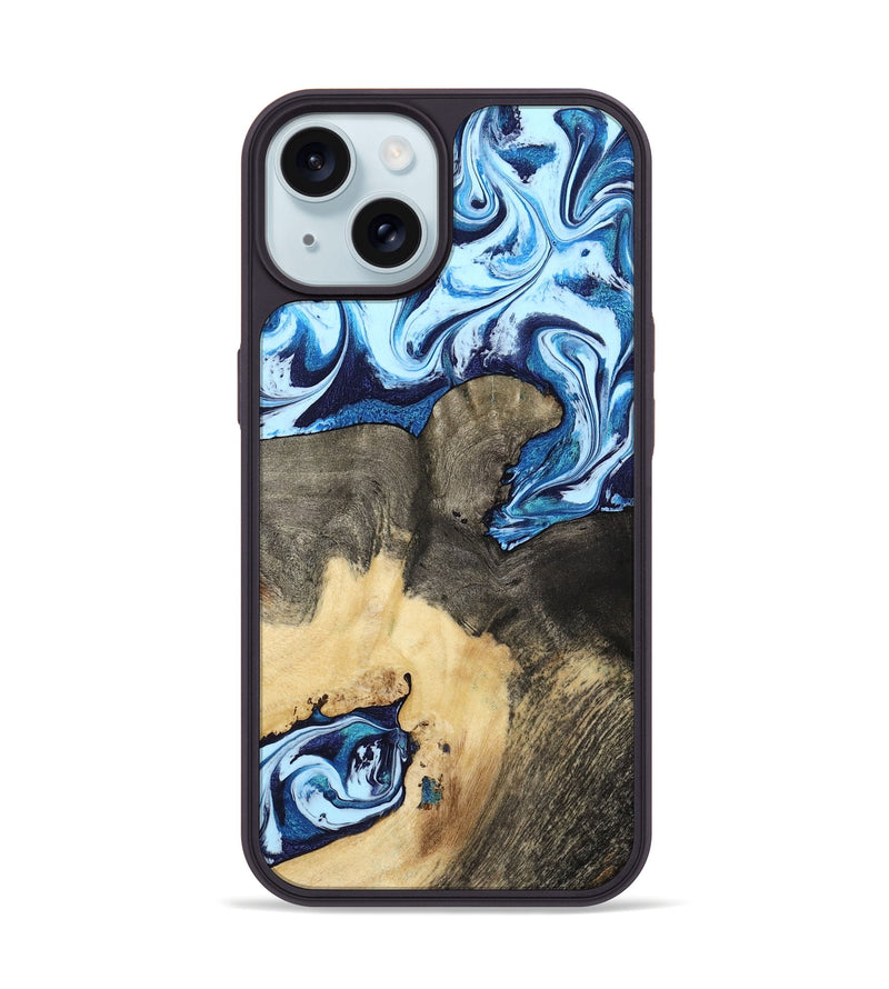 iPhone 15 Wood Phone Case - Kunta (Blue, 805986)