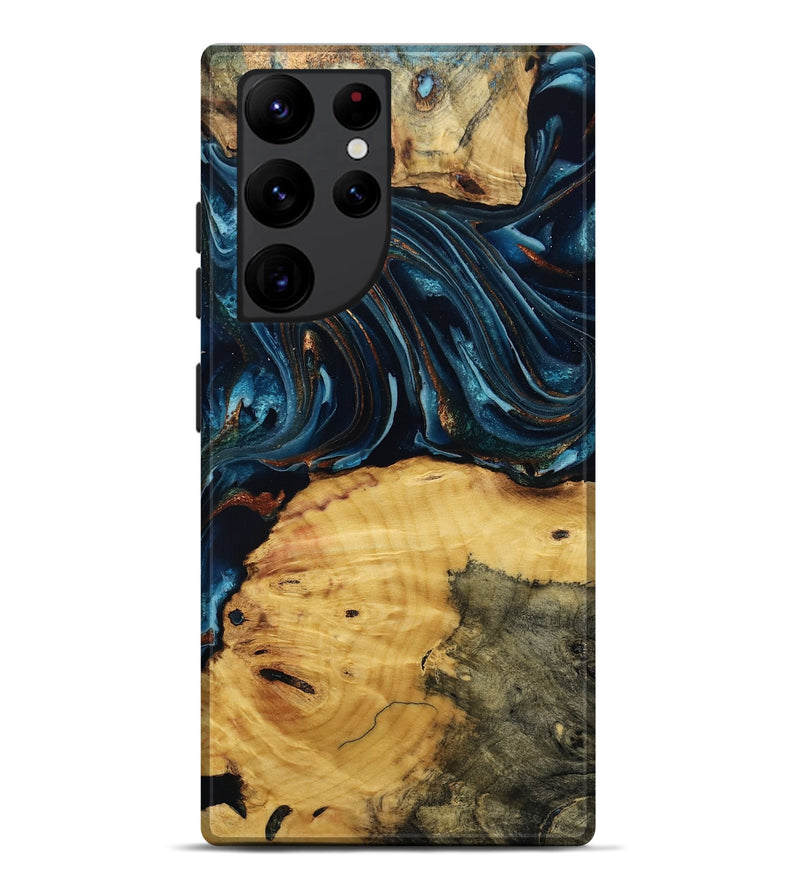 Galaxy S22 Ultra Wood Live Edge Phone Case - Mammie (Teal & Gold, 806055)