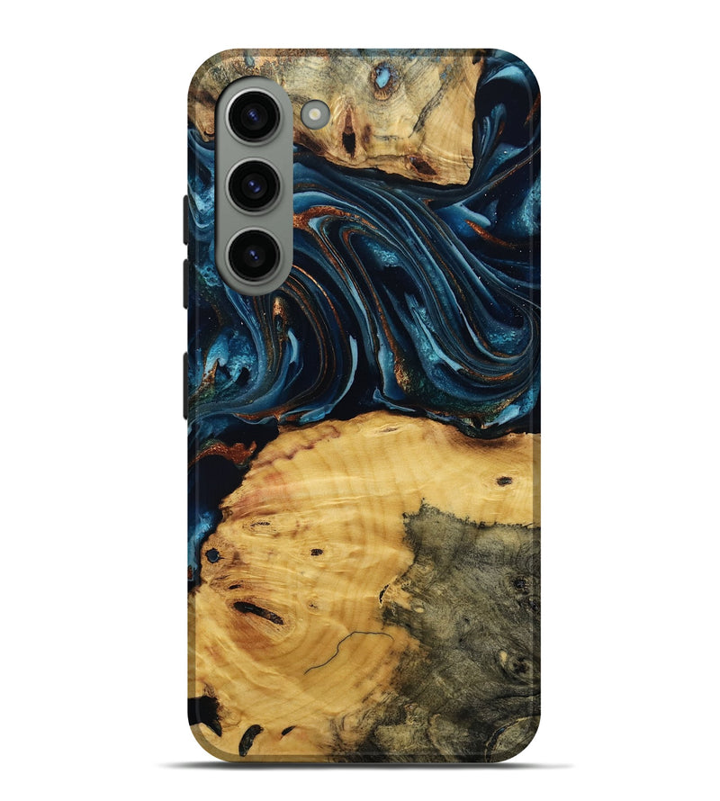 Galaxy S23 Plus Wood Live Edge Phone Case - Mammie (Teal & Gold, 806055)