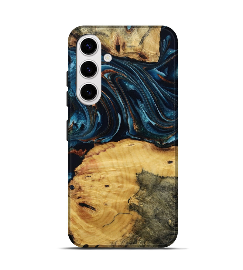 Galaxy S25 Wood Live Edge Phone Case - Mammie (Teal & Gold, 806055)