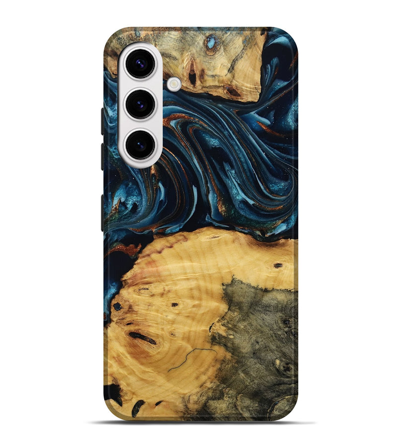 Galaxy S25 Plus Wood Live Edge Phone Case - Mammie (Teal & Gold, 806055)