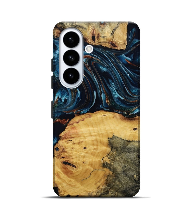 Galaxy S26 Wood Live Edge Phone Case - Mammie (Teal & Gold, 806055)