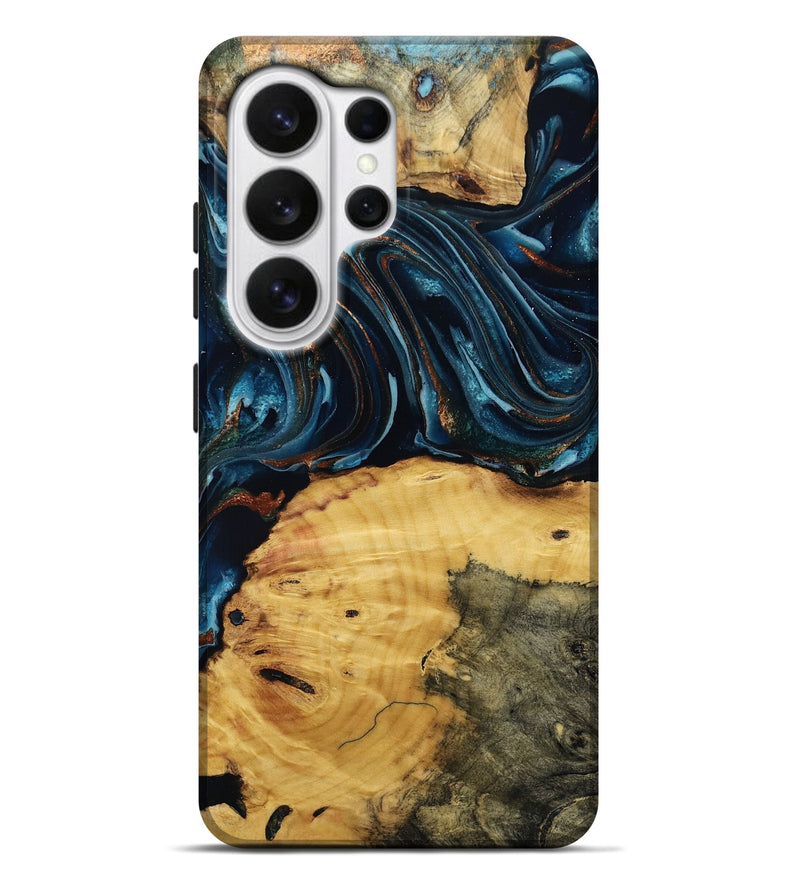Galaxy S26 Ultra Wood Live Edge Phone Case - Mammie (Teal & Gold, 806055)