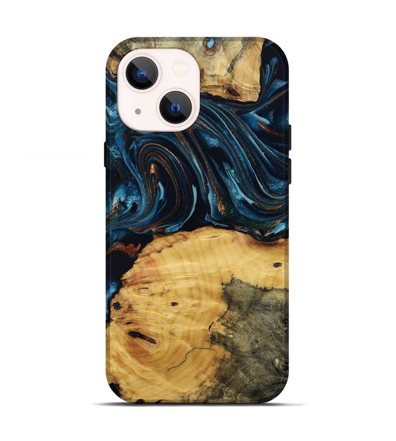 iPhone 13 Wood Live Edge Phone Case - Mammie (Teal & Gold, 806055)