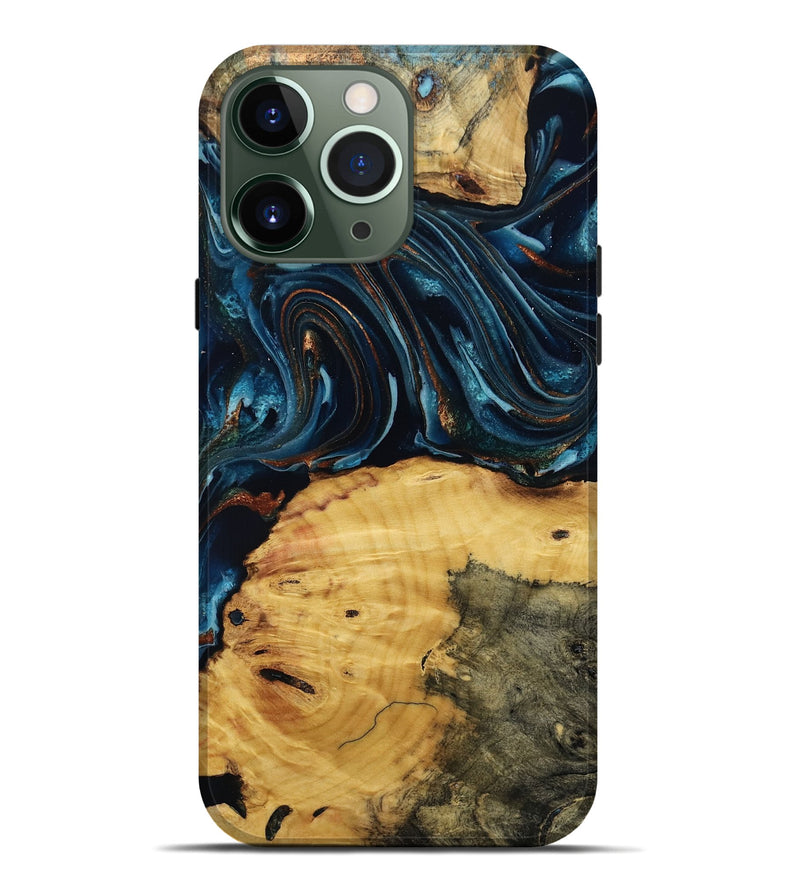 iPhone 13 Pro Max Wood Live Edge Phone Case - Mammie (Teal & Gold, 806055)