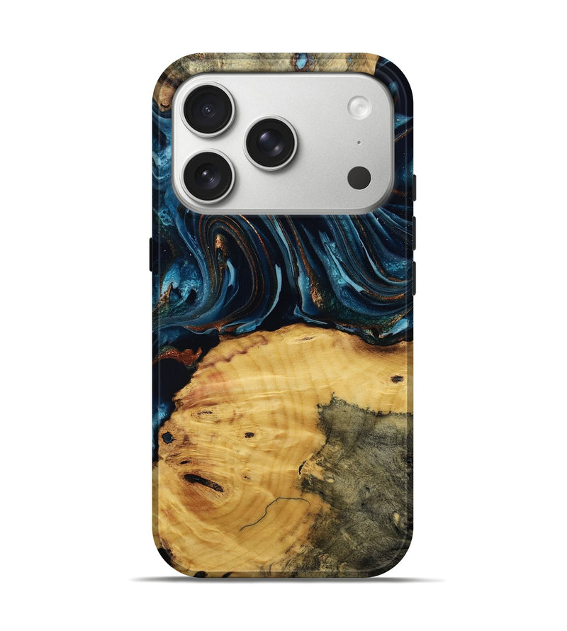 iPhone 17 Pro Wood Live Edge Phone Case - Mammie (Teal & Gold, 806055)