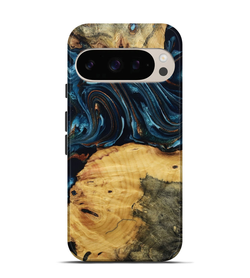 Pixel 10 Pro Wood Live Edge Phone Case - Mammie (Teal & Gold, 806055)