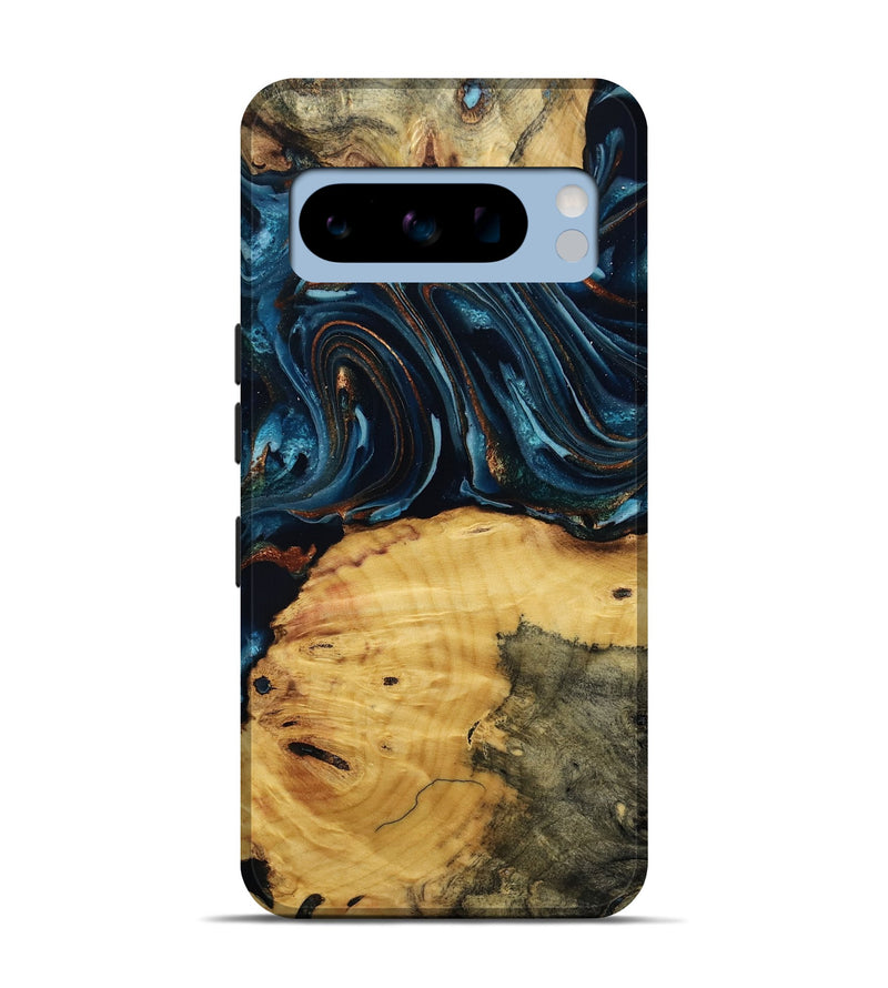 Pixel 8 Pro Wood Live Edge Phone Case - Mammie (Teal & Gold, 806055)
