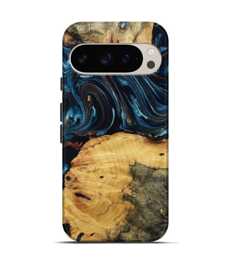 Pixel 9 Wood Live Edge Phone Case - Mammie (Teal & Gold, 806055)
