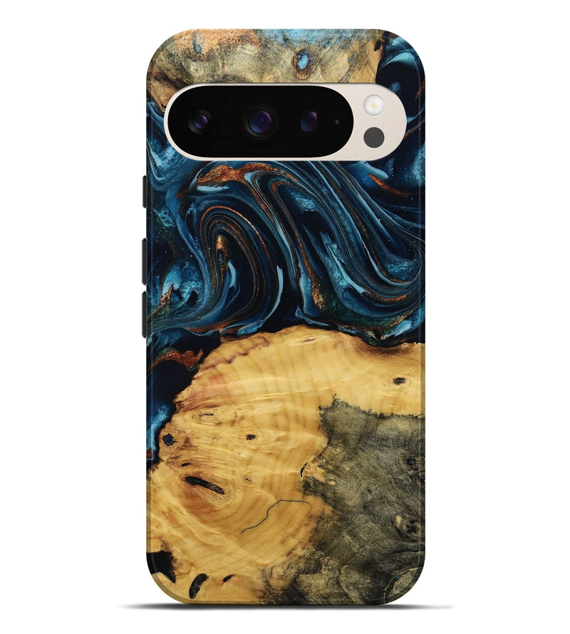 Pixel 9 Pro XL Wood Live Edge Phone Case - Mammie (Teal & Gold, 806055)
