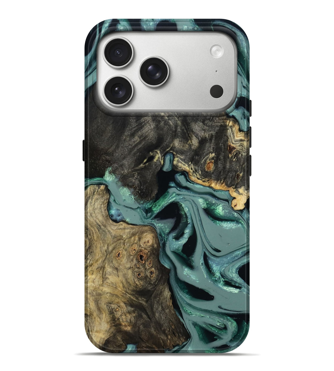 iPhone 17 Pro Max Wood Live Edge Phone Case - Emerald (Green, 806091)