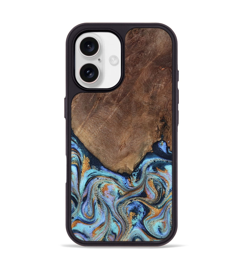 iPhone 17 Wood Phone Case - Malvina (Teal & Gold, 806096)