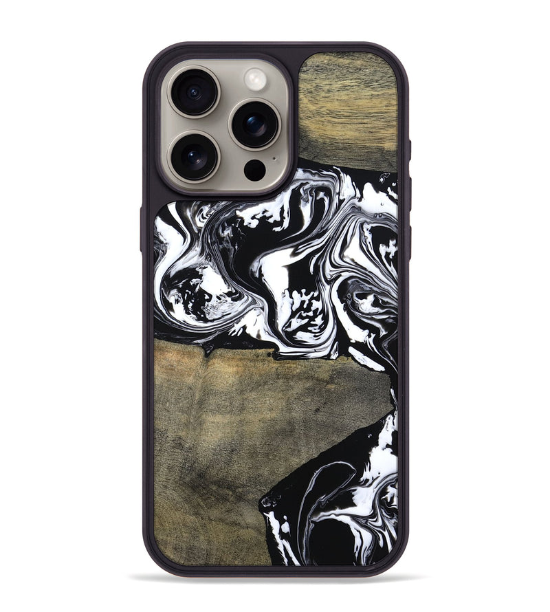 iPhone 15 Pro Max Wood Phone Case - Golda (Black & White, 806422)