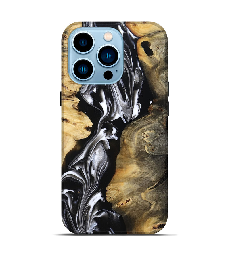 iPhone 14 Pro Wood Live Edge Phone Case - Kristyn (Black & White, 806487)