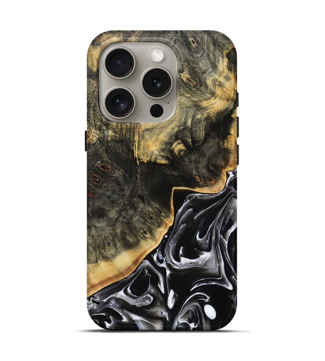 iPhone 16 Pro Wood Live Edge Phone Case - Shannan (Black & White, 806529)