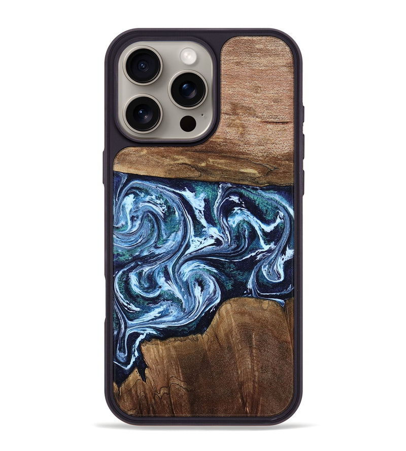 iPhone 16 Pro Max Wood Phone Case - Drew (Blue, 806549)