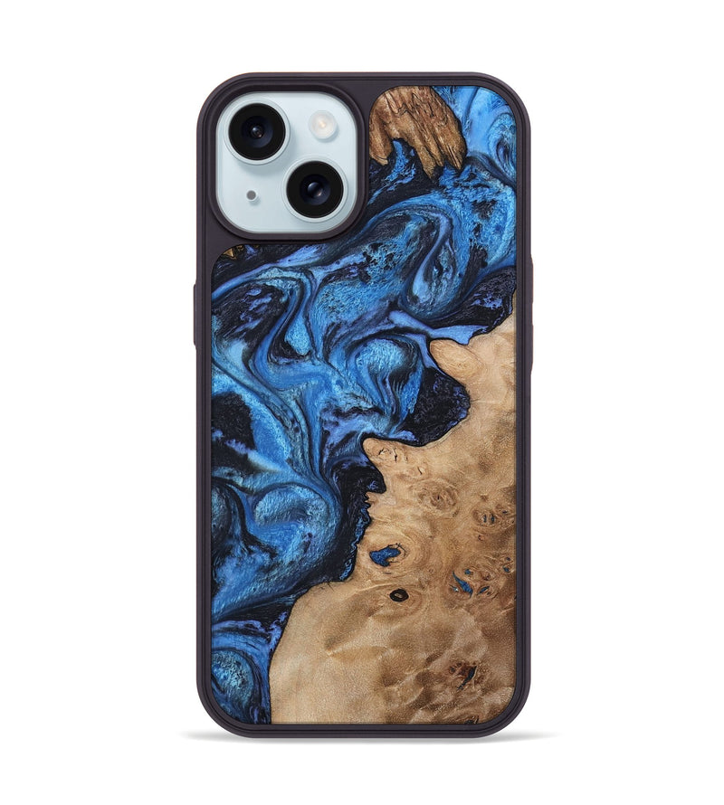 iPhone 15 Wood Phone Case - Yetta (Blue, 806979)