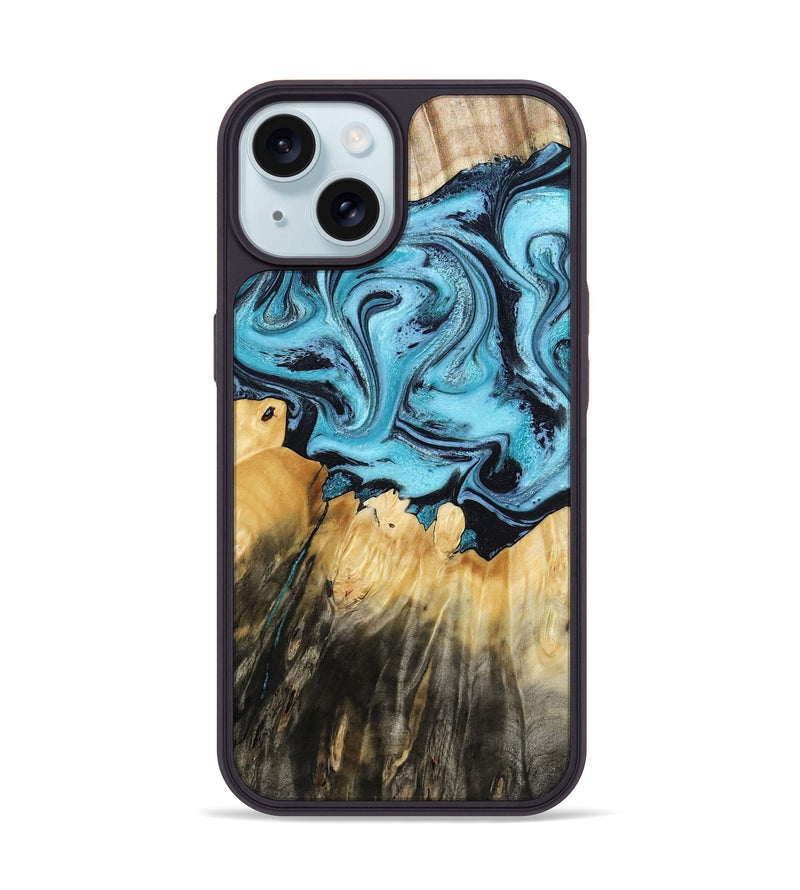 iPhone 15 Wood Phone Case - Taja (Blue, 806983)