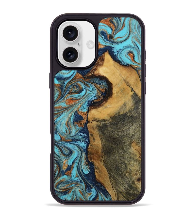iPhone 16 Plus Wood Phone Case - Emerie (Teal & Gold, 807045)