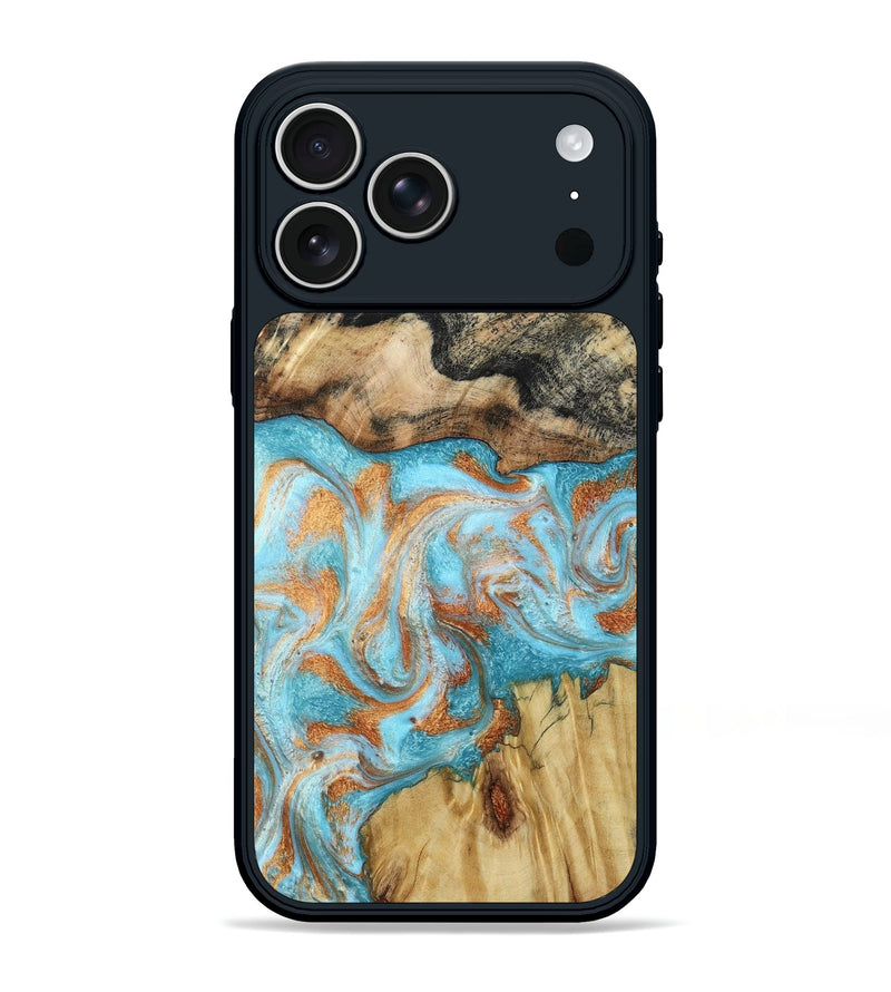 iPhone 17 Pro Max Wood Phone Case - Neo (Teal & Gold, 807051)
