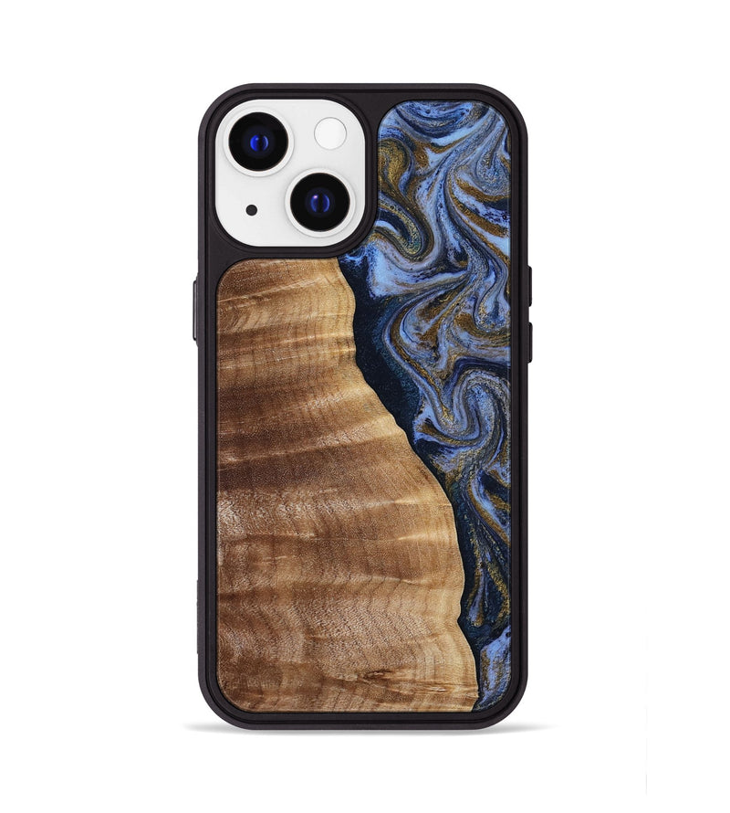 iPhone 13 Wood Phone Case - Devante (Teal & Gold, 807055)