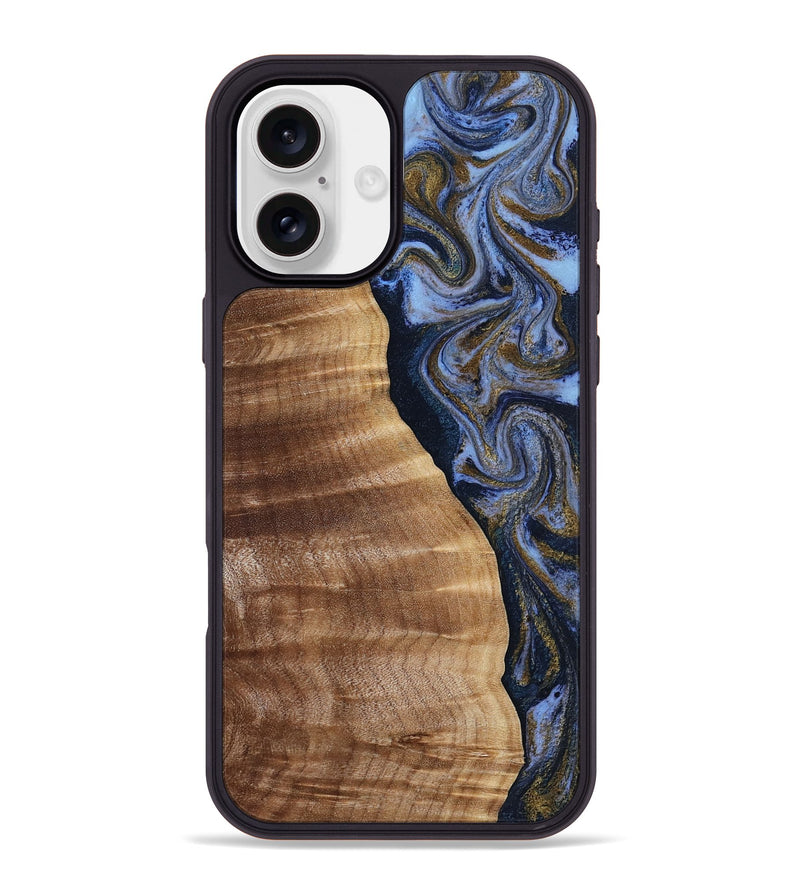 iPhone 16 Plus Wood Phone Case - Devante (Teal & Gold, 807055)
