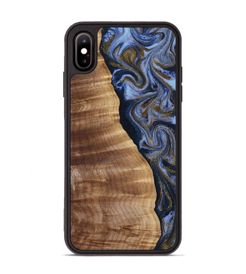 iPhone Xs Max Wood Phone Case - Devante (Teal & Gold, 807055)