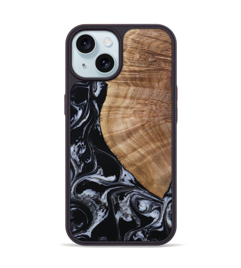 iPhone 15 Wood Phone Case - Ottilie (Black & White, 807103)