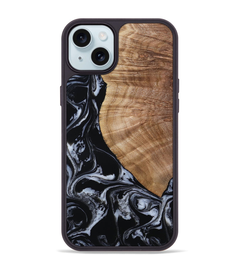 iPhone 15 Plus Wood Phone Case - Ottilie (Black & White, 807103)