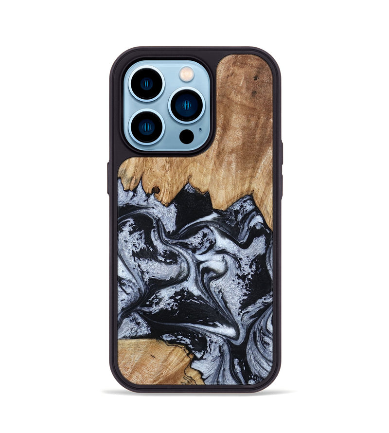 iPhone 14 Pro Wood Phone Case - Darren (Black & White, 807109)