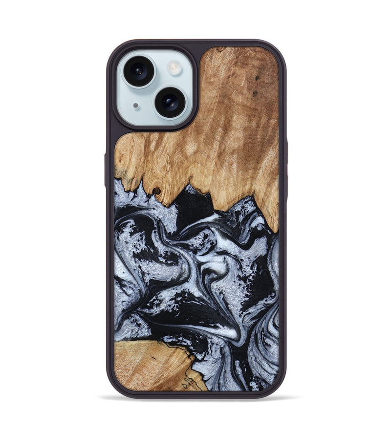 iPhone 15 Wood Phone Case - Darren (Black & White, 807109)