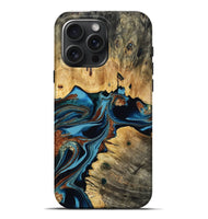 iPhone 16 Pro Max Wood Live Edge Phone Case - Kylee (Teal & Gold, 807174)