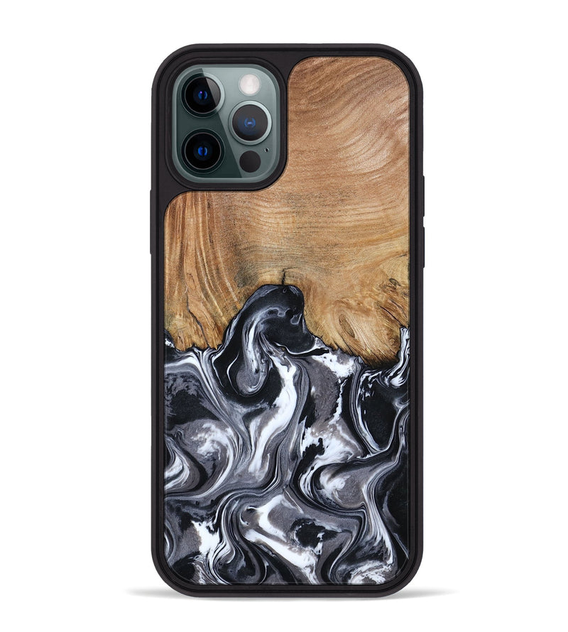 iPhone 12 Pro Max Wood Phone Case - Braelyn (Black & White, 807202)