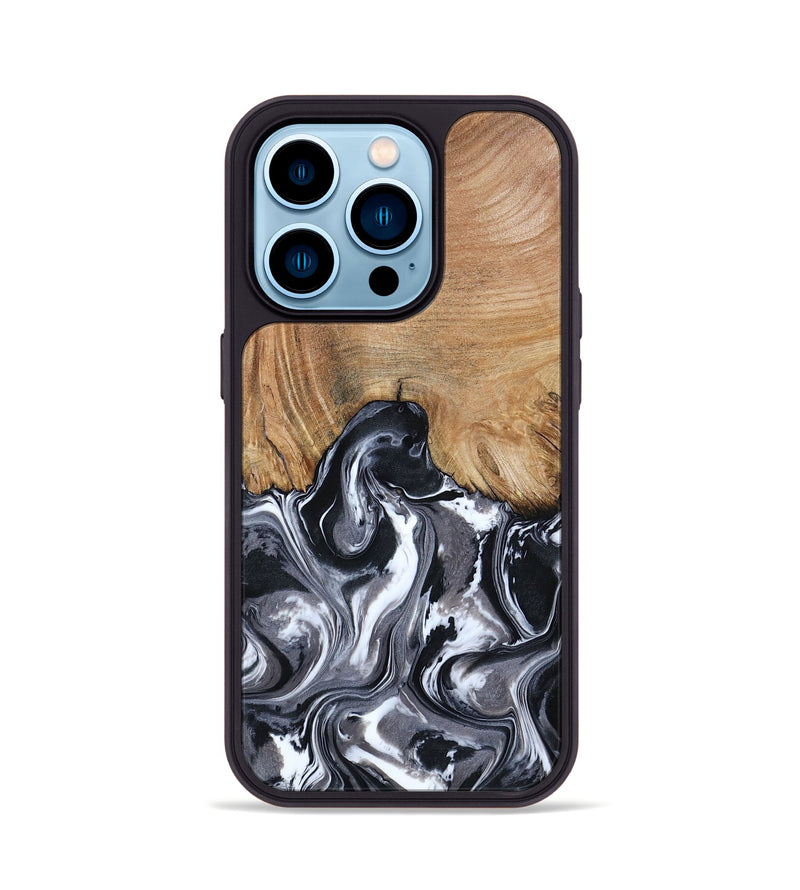 iPhone 14 Pro Wood Phone Case - Braelyn (Black & White, 807202)
