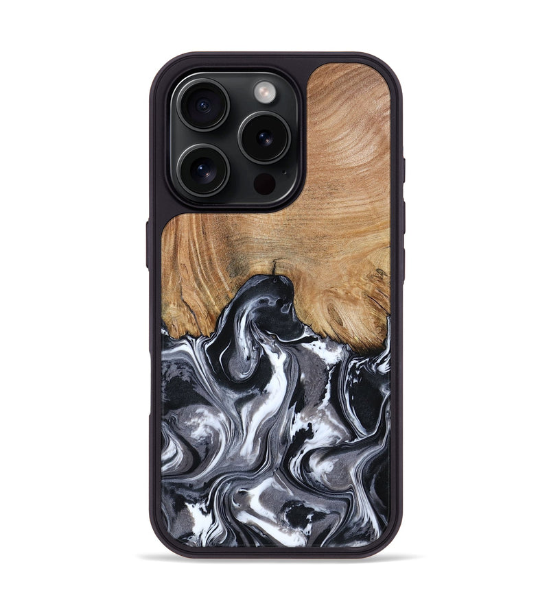 iPhone 16 Pro Wood Phone Case - Braelyn (Black & White, 807202)