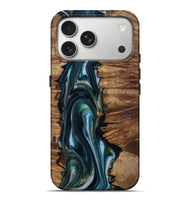 iPhone 17 Pro Max Wood Live Edge Phone Case - Atreus (Teal & Gold, 807286)