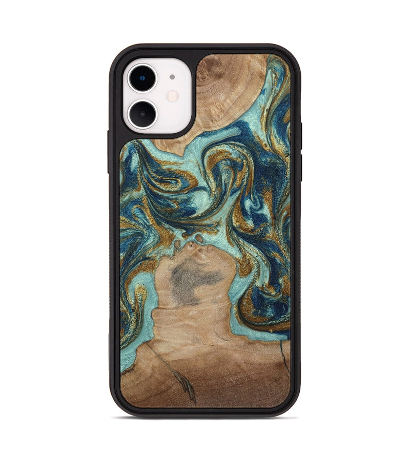 iPhone 11 Wood Phone Case - Leeann (Teal & Gold, 807411)