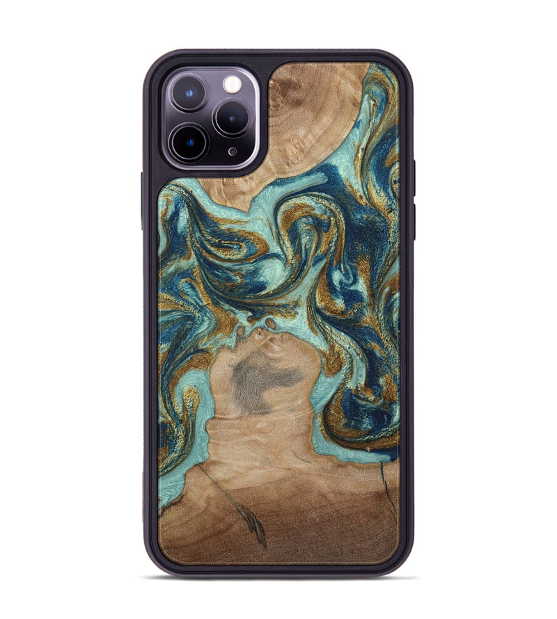 iPhone 11 Pro Max Wood Phone Case - Leeann (Teal & Gold, 807411)