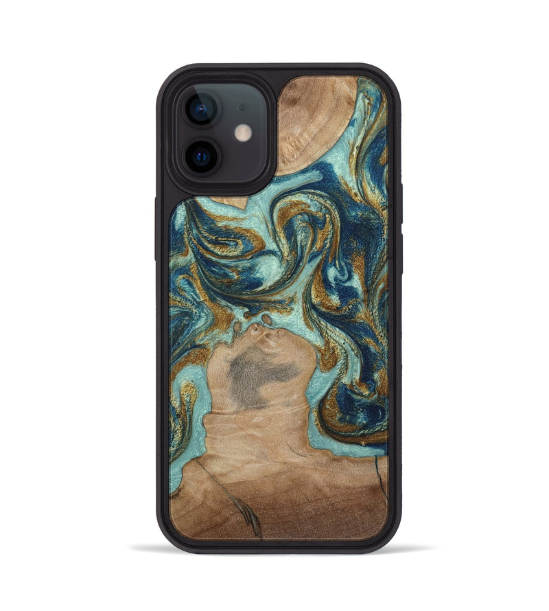 iPhone 12 Wood Phone Case - Leeann (Teal & Gold, 807411)