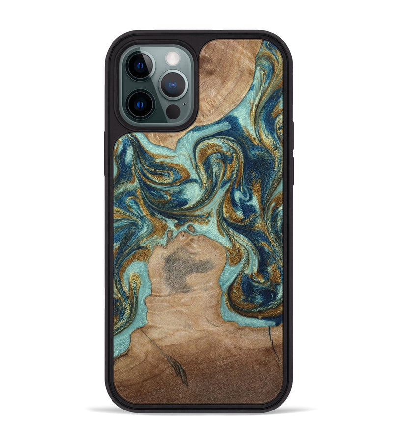 iPhone 12 Pro Max Wood Phone Case - Leeann (Teal & Gold, 807411)