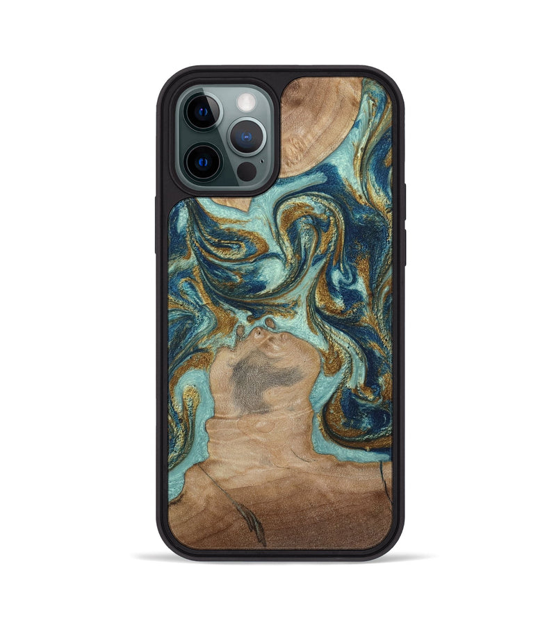 iPhone 12 Pro Wood Phone Case - Leeann (Teal & Gold, 807411)
